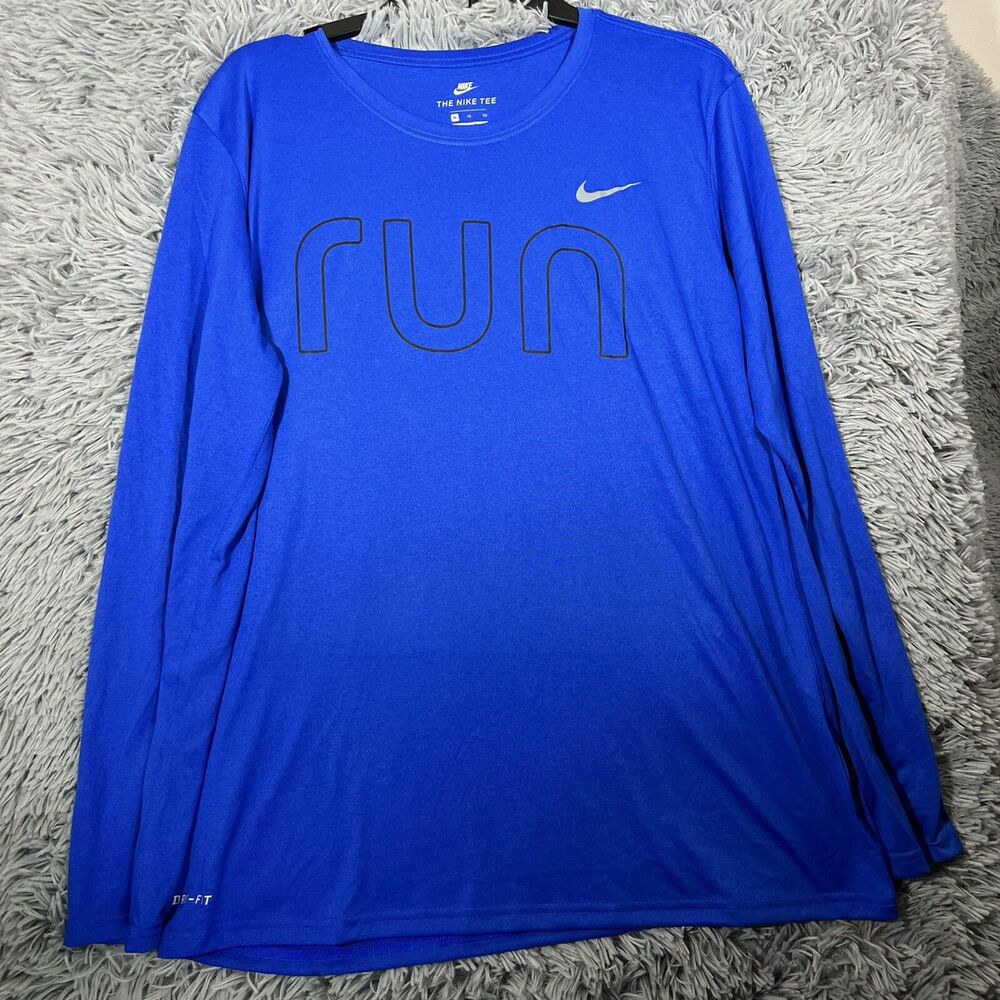 Nike Adult Shirt Extra Large Blue Black Dri-Fit Dry Run Training Pullover Womens